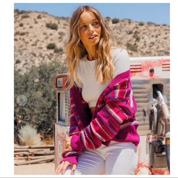 #33 Boho Fabulous Multi Color Strip Sweater Cardigan - Picture 5 of 7